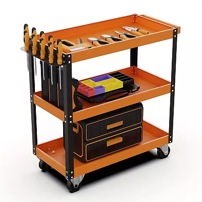 3-Tier Rolling Tool Cart Mechanic Tool Cart With Side Pegboard Kit & Lockable • $58