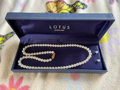 Lotus Pearl Necklace And Matching Earrings Boxed Excellent Condition • £12