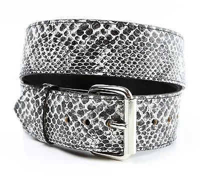 White Python Snake Embossed Vegan Leather Belt Removable Buckle 1.75  Wide 44mm • $18.99