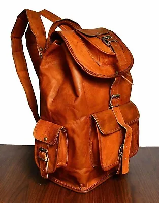 Genuine Vintage Handmade 100% Leather Backpack Rucksack Travel Bag For Women's • $46.54