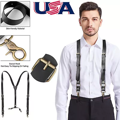 Men's Leather Suspender Belt Belt Pants Support Elastic Adjustable Y-Shaped Stra • $15.99