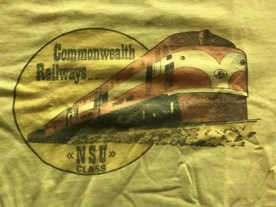  VTG  COMMONWEALTH RAILWAYS NSU Class  Yellow T Shirt Size: Large Made In USA • $14.99