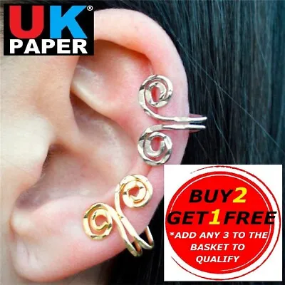 New Double Use Silver / Gold Long Ear Cuff Clip-on Wrap Punk Earring / Nose Clip • £2.84