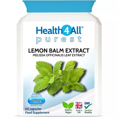 Purest Lemon Balm Extract 1500mg Capules | ANXIETY RELAXATION SLEEP • £8.99