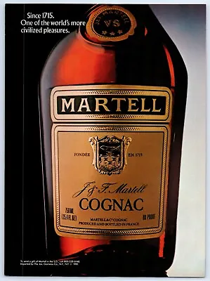 Martell Cognac France WORLD'S MORE CIVILIZED PLEASURE 1984 Print Ad 8 W X 11  • $12.99