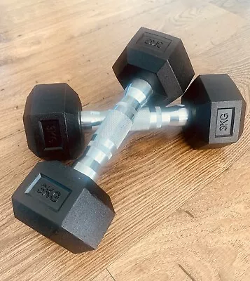 2x 3KG Rubber Hex Dumbbell Fitness Home Gym Exercise Strength Weight Set • $16