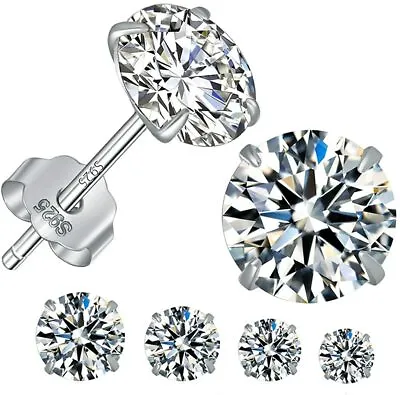 100% Solid 925 Sterling Silver Small Sleeper Cubic Zirconia Stud Earrings Women • £3.49