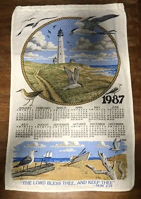 Vtg 1987 Kay Dee Religious Ocean Lighthouse Scene Calendar Linen Kitchen Towel • $10