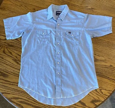 Vintage Wrangler Mens 17 Blue X-Long Tails Western Pearl Snap Short Sleeve Shirt • $23.99