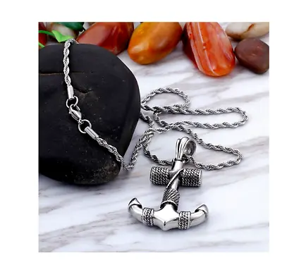 Heavy Large SOLID Steel ANCHOR On 925 Sterling Silver Plated ROPE 24  Chain MEN • $13.99