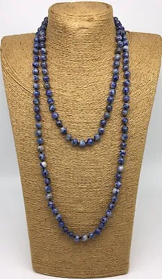 Free Shipping 8mm Long Knot Beads Blue Sodalite Beads Necklace Handmade • $16.95