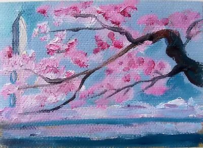 ACEO Original Oil Painting - Cherry Blossom  Washington D.C.   - 2.5X3.5in MK • $8