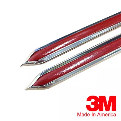 Vintage Style 5/8  Red & Chrome Side Body Trim Molding - Formed Pointed Ends • $44.99