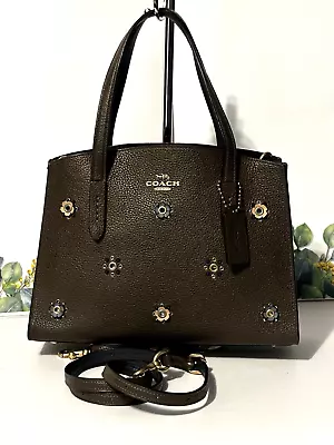 Coach Charlie Carryall 28 NWOT Scattered Flower Rivets Brown Moss Leather • $72