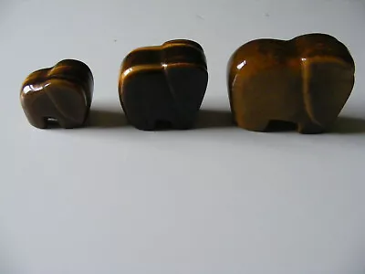 Set  Of  3   Stylized  Graduated   Brown   Marble   Elephants Largest 3.1/4   Ht • £14.99