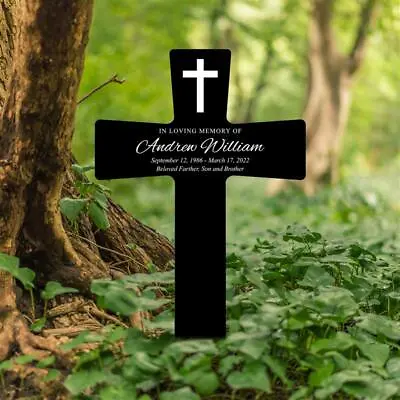 Personalized Memorial Acrylic Plaque Stake Grave Marker Cross Memorial Gift • $26.65