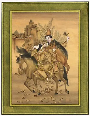 Hand Miniature Painting A Persian Couple On Horse Fine Art On Paper 10x13.5 Inch • $1265.99