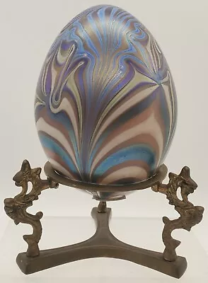 Vandermark Studio Art Glass Paperweight Egg 6 1/2  Tall With Base • $129.95