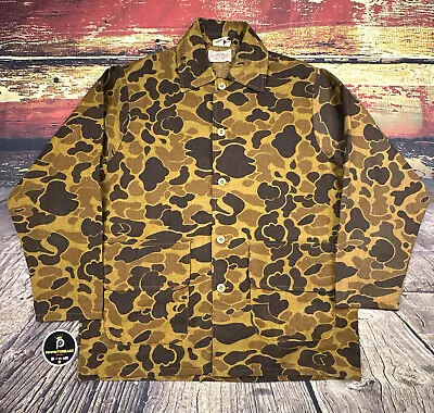 Vtg Saftbak Frogskin Camo Shirt Jacket Mens Large Duck Hunting Brown Gold USA • $58