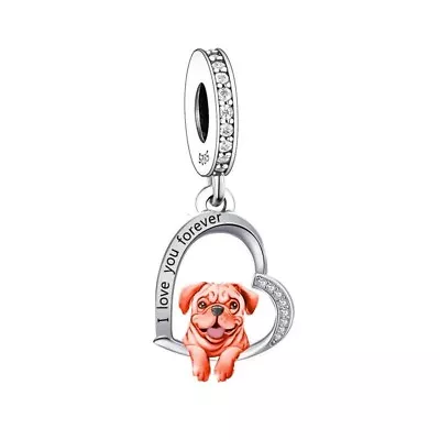 French Bull Dog Charm 💖 Pug Heart Genuine 925 Sterling Silver Charm  • £16.45