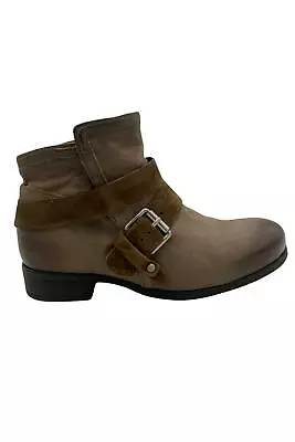 Miz Mooz Leather Buckle Medium Width Ankle Boots Spencer Latte • $47.99