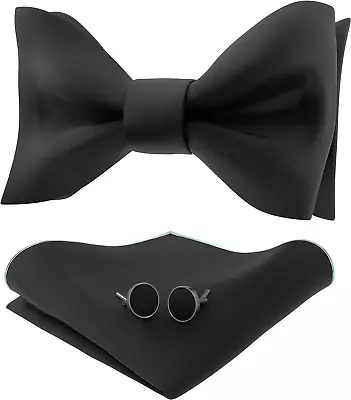 Men'S Self Tie Bow Tie Sets W/Pocket Squares & Cufflinks Sami-Glossy Satin Class • $25.93
