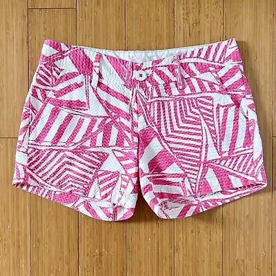 Lilly Pulitzer Pink White Yacht Sea Sailboats Callahan Textured Cotton Shorts 00 • £19.29