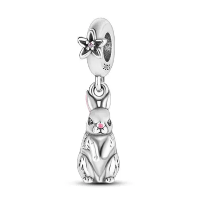 Rabbit Charm Bunny Thumper Pet Flower Mum Wife Genuine Bead Sterling Silver 925 • £14.99