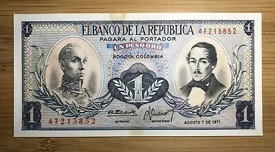 Colombia 1 Peso 1971 UNC Stained • $1.75