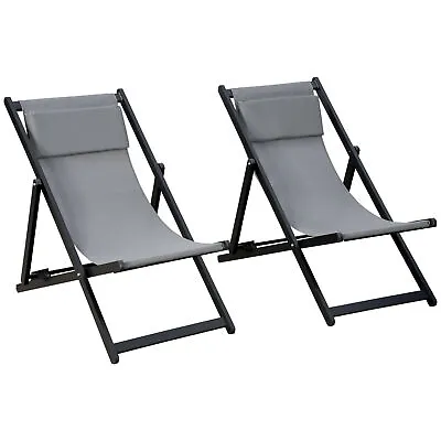 Outsunny 2Pcs Texteline Chaise Lounge Recliner Chair Adjust Lounger Patio Grey • £80.99