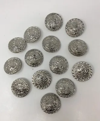 $5.99 • Buy Vtg Shiny Silver Floral Swirl Rounded Round 3D Shank Buttons 38mm Lot Of 4 B23-4