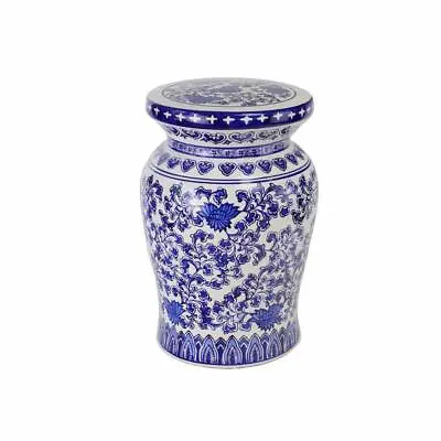 Claybam Ceramic Garden Stool 18  H X 12.5  W Contemporary Blue Garden Lotus • $157.55