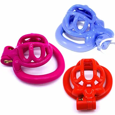 High Male Chastity Device Small Cage For Men Bird Lock Belt 4 Rings CC426 Resin • $24.65