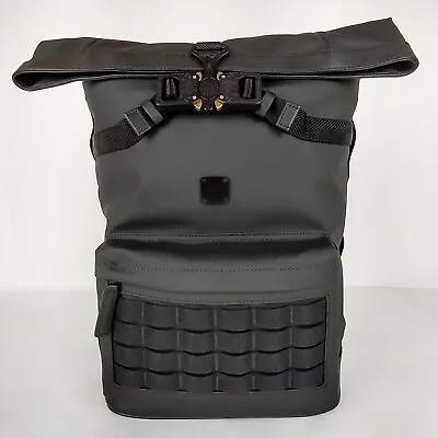 $825 MCM Black Canvas Nylon Medium Roll Top Backpack MMKASMV03BK001 • $688.52