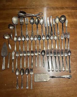 Lot Of 54 Vintage Antique Silverplate Silverware Forks Serving Knives Spoons • $9.99