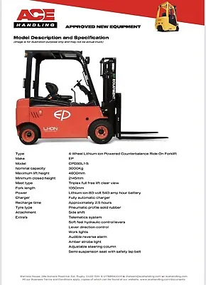 New Lithium-ion Container Spec Forklift Hire-£119.99pw Buy-£27750 HP-£138.58pw • £27750