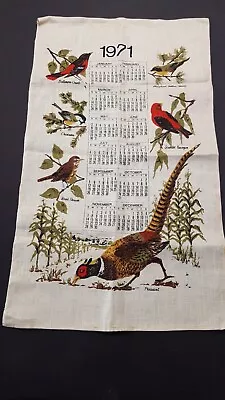 Vtg 1971 Hanging Calendar Kitchen Tea Towel Linen Mid Century Birds 250 • $12.95