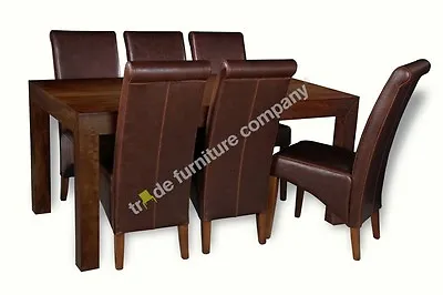 Solid Mango Wood 180cm Dining Table & 6 Rollback Chairs New Furniture  • £1070.55