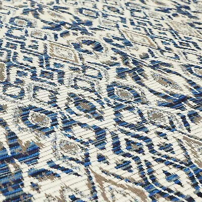 Blue Tribal Ikat Chenille Jacquard Upholstery Fabric For Cushions & Curtains • £1.99