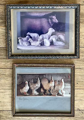 Vtg Country Chickens The Farm & Sheep Le Pasture Photo And Frames Wood Frames • $17.04