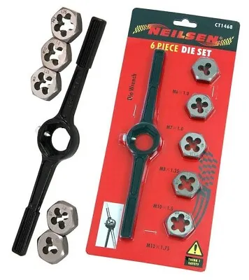 6PC Tap & Die Set Hex Shape Dies Wrench Alloy Steel Handle Garage Quality • £7.79