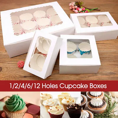 Upto 100x Cupcake Boxes 1/2/4/6/12 Holes Clear Window Cupcake Display Muffin Cup • $6.94