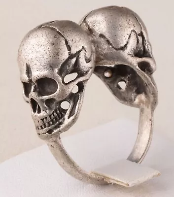 Double SKULL Ring 925 Sterling SILVER Unisex JEWELRY Memento MORI Style Size13.5 • $303.24