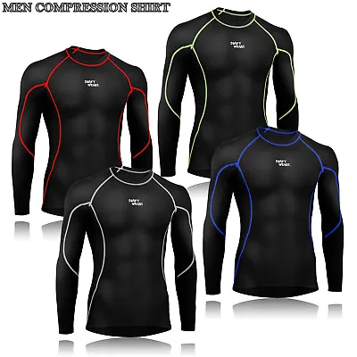 Mens Compression Armour Base Layer Top Long Sleeve Thermal Gym Sports Shirts • £9.99
