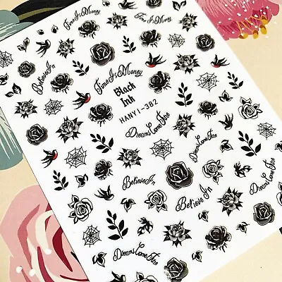 Nail Art Stickers Transfers Decals Spring Flowers Floral Gothic Roses Fern (382) • £1.65