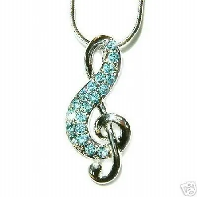 Blue MUSIC NOTE TREBLE G CLEF Made With Swarovski Crystal Musical Charm Necklace • $40