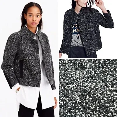 $198 J.Crew 6 Black Gray Marled Boucle Wool Tweed Funnel Neck Blazer Jacket • $49