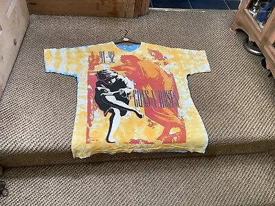 Vintage Guns N' Roses Use Your Illusion 90s Tour All Over Print Tie Dye Shirt XL • £275