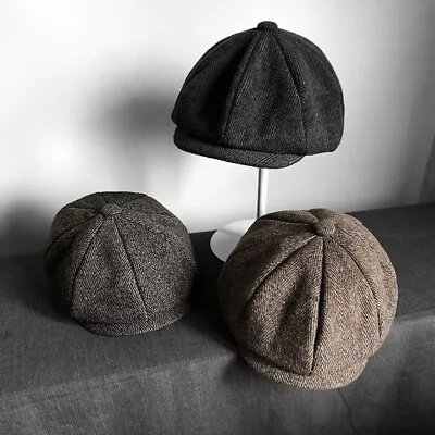 Peaky Blinders Hat Newsboy Flat Cap Herringbone Tweed Wool Baker Boy Gatsby • £7.98