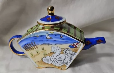 Vivian Chan Mini Fan Shaped Teapot NAUTICAL BOATS SHELLS BEACH OCEAN 2001 • $14.99